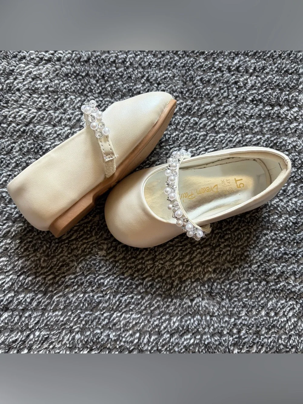 Dream Pairs Girls Size 5 Fashion Dress Flats - Ivory Slip On Rhinestone Shoes